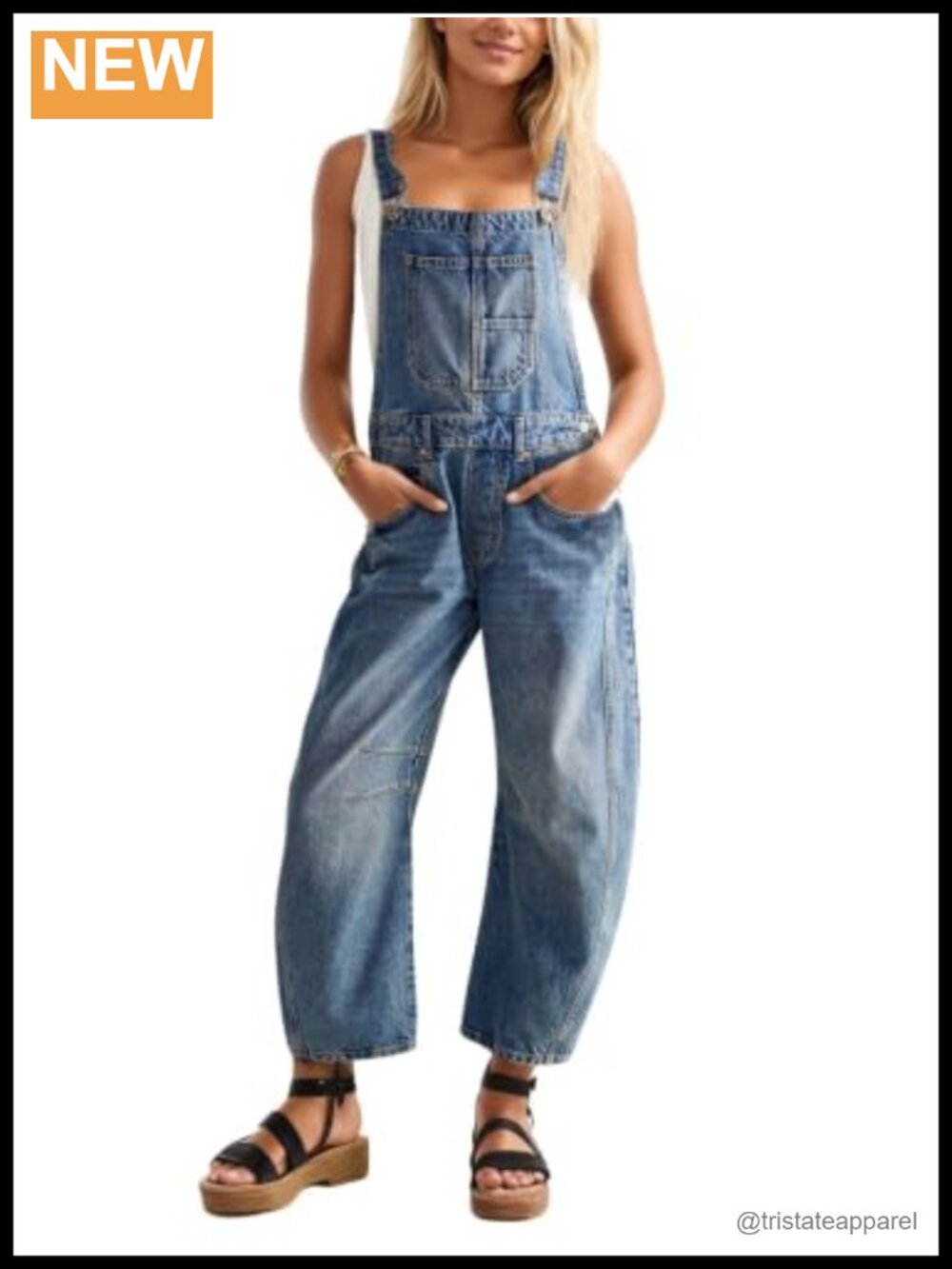 Denim Bib Overalls Barrel Leg Jean Jumpsuit Adjustable Straps